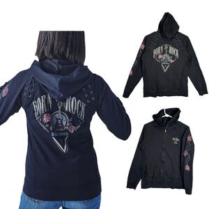 Hard Rock Cafe New York biker roses zip hoodie laces XXL fitted fits 1X NWT
